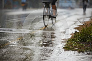 Heavy rain on the road