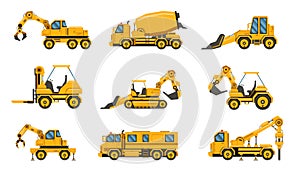 Heavy road equipment trucks, forklifts and tractors, excavation crane truck