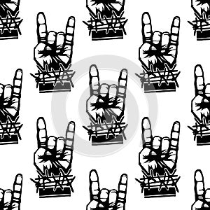 Heavy rock music seamless pattern vector vintage background with punk hard sound illustration
