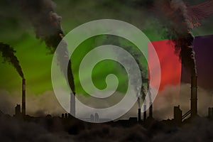 heavy smoke of industrial chimneys on Zambia flag - global warming concept, background with place for your content - industrial 3D