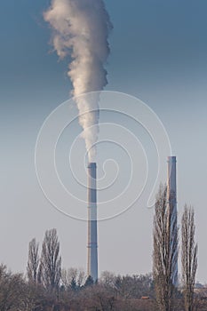 Heavy smoke pollution from coal power plant stacks