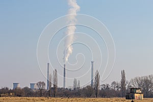 Heavy smoke pollution from coal power plant stacks