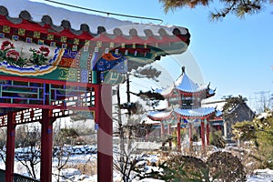 After heavy snow,the antique architecture in the Country Park of Xiong\'an New Area in China