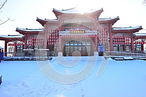 After heavy snow,the antique architecture in the Country Park of Xiong\'an New Area in China