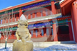 After heavy snow,the antique architecture in the Country Park of Xiong\'an New Area in China