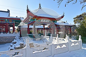 After heavy snow,the antique architecture in the Country Park of Xiong\'an New Area in China