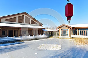 After heavy snow,the antique architecture in the Country Park of Xiong\'an New Area in China