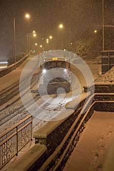 Heavy snow fall with snow plow / gritters