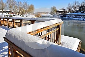 Heavy snow on the fence