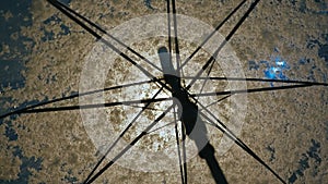 Heavy snowfall at night through a transparent umbrella. Snowy weather. Anomalous snow.