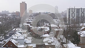 Heavy snowfall over a residential area of Toronto