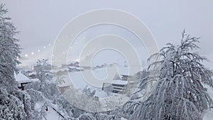 Heavy snowfall in skiing area Saalbach-Hinterglemm, Austria