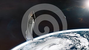 Heavy Starship in low-Earth orbit. Elements of this image furnished by NASA photo