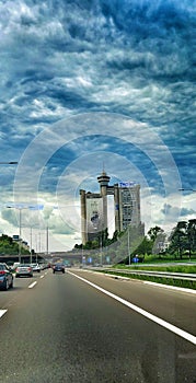 Heavy storm clouds above a highway. New Belgrade, Serbia