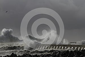 Heavy storm at river mouth