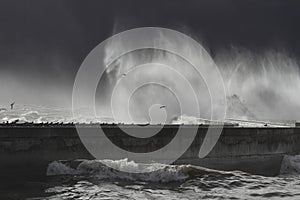 Heavy storm at river mouth