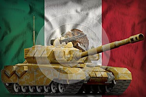 Heavy tank with desert camouflage on the Mexico national flag background. 3d Illustration