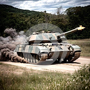 A heavy tank fires at full speed