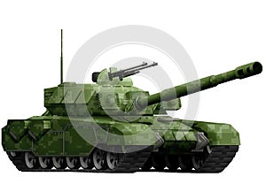 Heavy tank with pixel forest camouflage with fictional design - isolated object on white background. 3d illustration