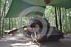 Heavy Tank at Vietcong tunnel systems in Cu Chi in Vietnam, Asia