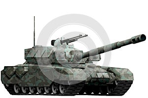 Heavy tank with winter camouflage with fictional design - isolated object on white background. 3d illustration