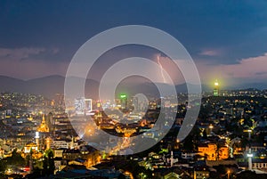 Heavy thunderstorm in Sarajevo at night