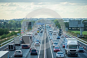 heavy traffic in blurry motion on UK motorway in England