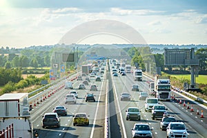 heavy traffic in blurry motion on UK motorway in England