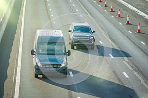 heavy traffic in blurry motion on UK motorway in England