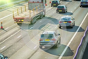 heavy traffic in blurry motion on UK motorway in England