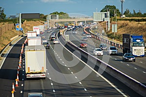 heavy traffic in blurry motion on UK motorway in England