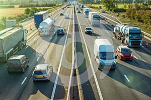 heavy traffic in blurry motion on UK motorway in England