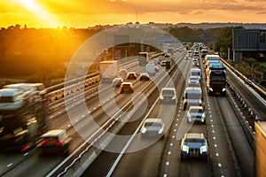 heavy traffic in blurry motion on UK motorway in England