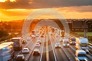 heavy traffic in blurry motion on UK motorway in England