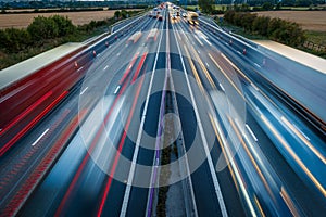 heavy traffic in blurry motion on UK motorway in England