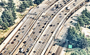 Heavy traffic on the highway, aerial view