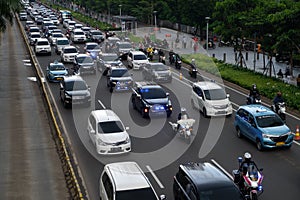 Heavy traffic jam during rush hour in Jakarta, Indonesia