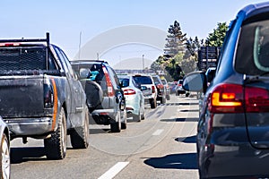 Heavy traffic on one of the freeways crossing Silicon Valley, San Francisco bay area, California