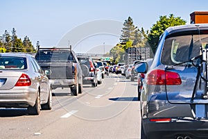 Heavy traffic on one of the freeways crossing Silicon Valley, San Francisco bay area, California