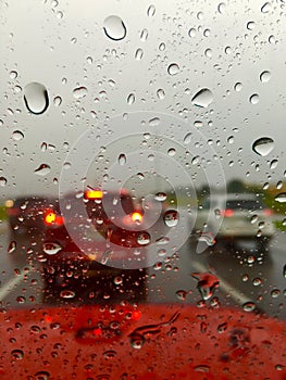 Heavy traffic during rainstorm
