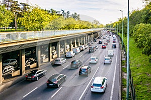 Heavy traffic on the ring road of Paris at the evening rush hour