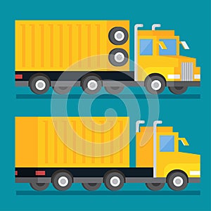 Heavy transport shipping truck. Transportation delivery icon. Flat design vector illustration.