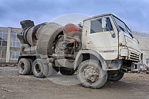 Heavy truck, concrete mixer in the workmanship