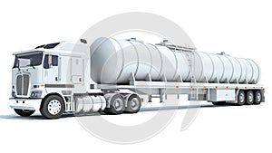 Heavy truck with tank trailer 3D rendering on white background