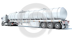 Heavy truck with tank trailer 3D rendering on white background