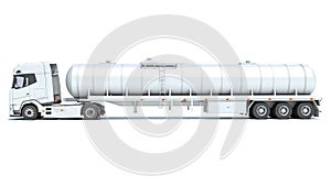 Heavy truck with tank trailer 3D rendering on white background