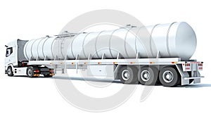 Heavy truck with tank trailer 3D rendering on white background