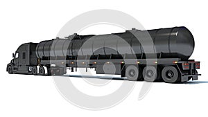 Heavy truck with tank trailer 3D rendering on white background