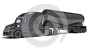 Heavy truck with tank trailer 3D rendering on white background