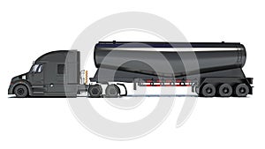 Heavy truck with tank trailer 3D rendering on white background